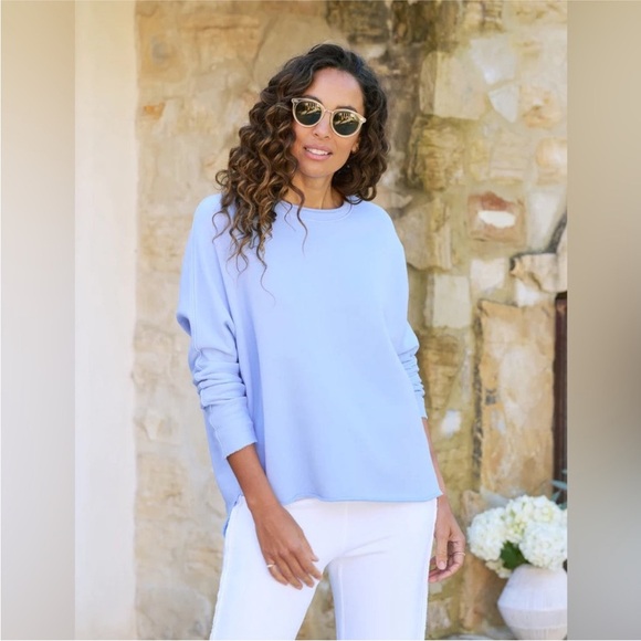 Frank & Eileen Anna Long Sleeve Capelet Triple Fleece Saltwater Blue Size Small - Picture 2 of 8